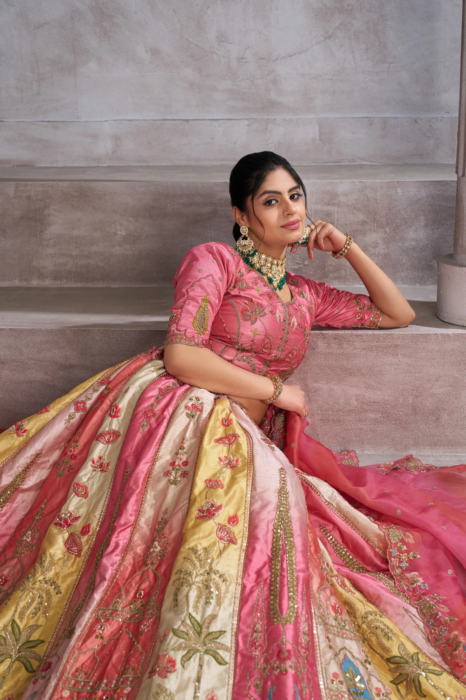 Kf 73 Pink Banarasi Silk Embroidered Wedding Lehenga Suppliers In India